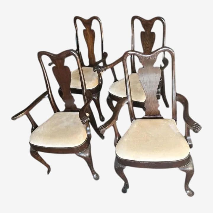 Set of 4 Vintage Dark Oak Queen Anne Dining Chairs Made in Canada - Early 21st Century - Image 1