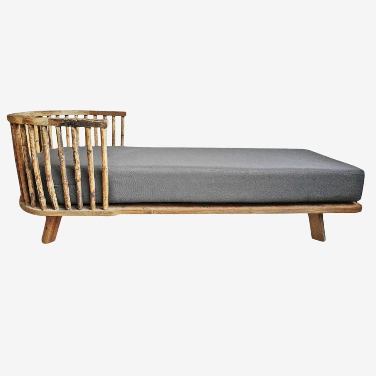 Salvaged Teak & Bamboo Spindle Chaise - Image 1