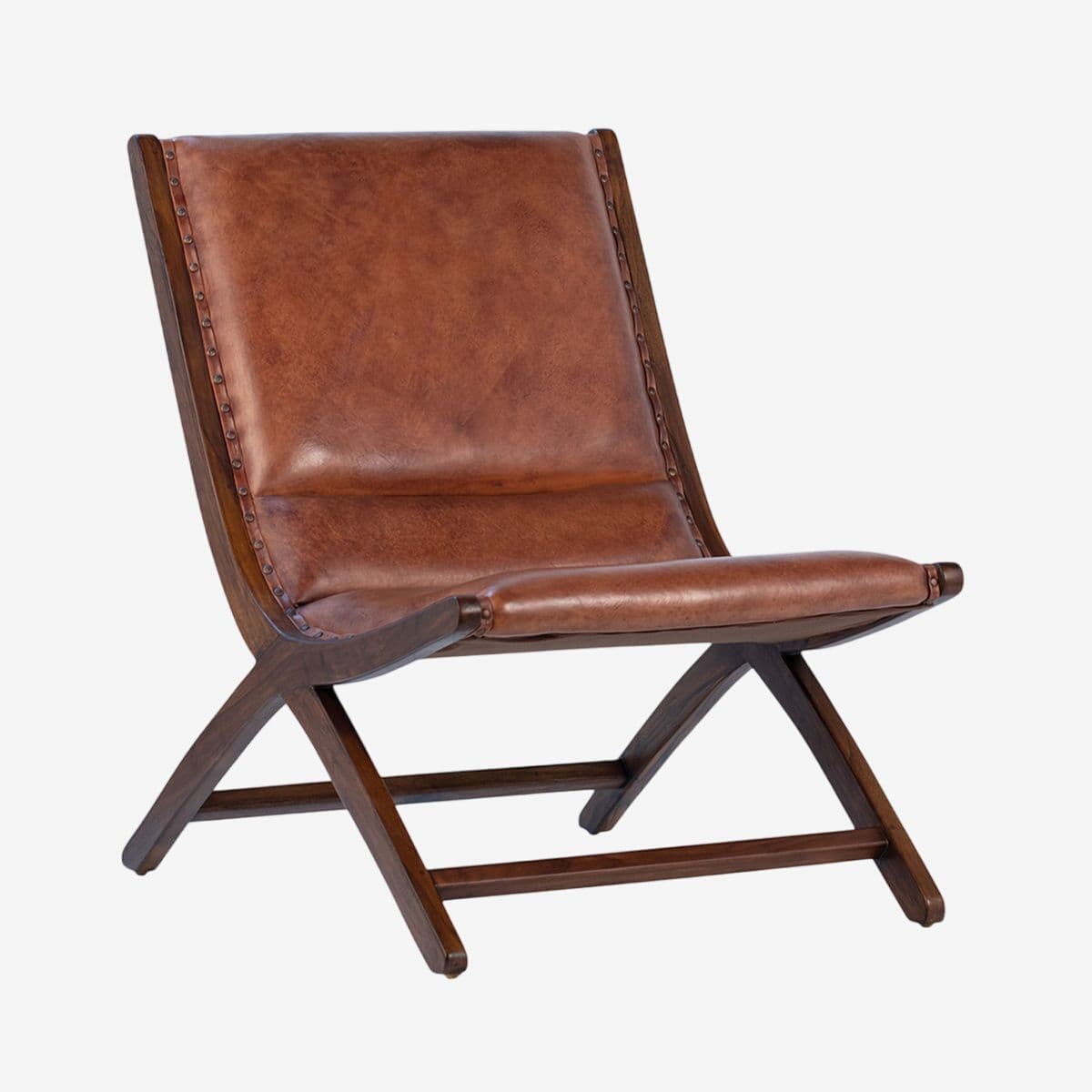 Brown Teak & Leather Lounge Chair - Image 1