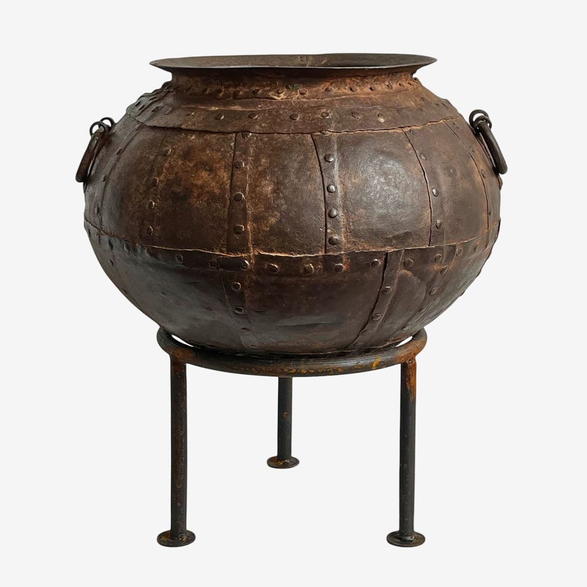 Vintage Iron Rivet Pot Planter - Image 1