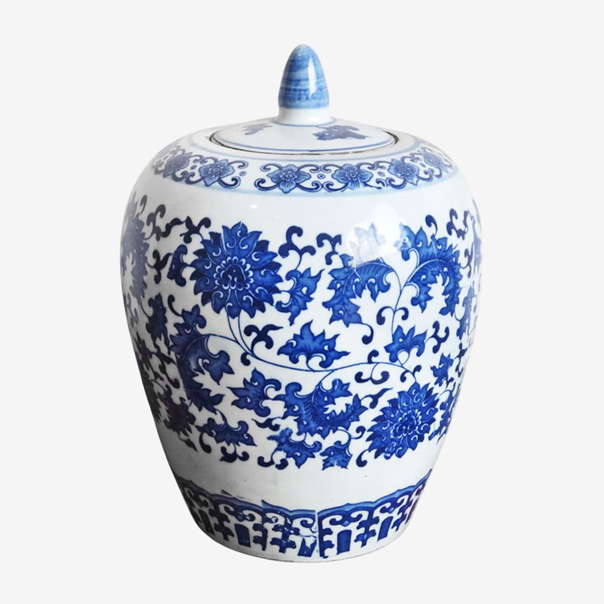 White & Blue Ceramic Jar w/Lid - Image 1
