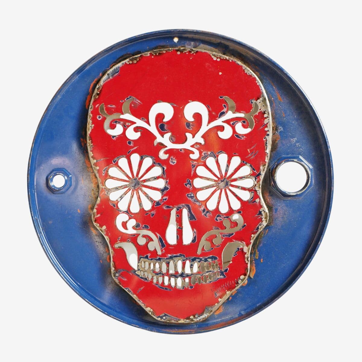Industrial Pop Art Iron Skull Red & Blue - Image 1