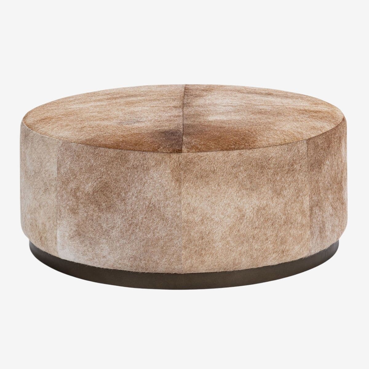 Round Natural Hide Ottoman - Image 1