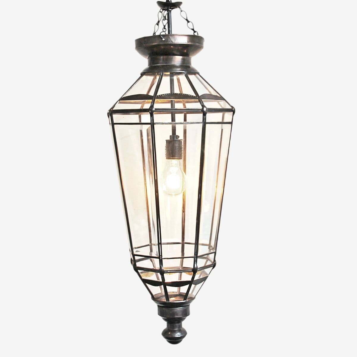 Beveled Glass & Iron Pendant Lamp Large - Image 1