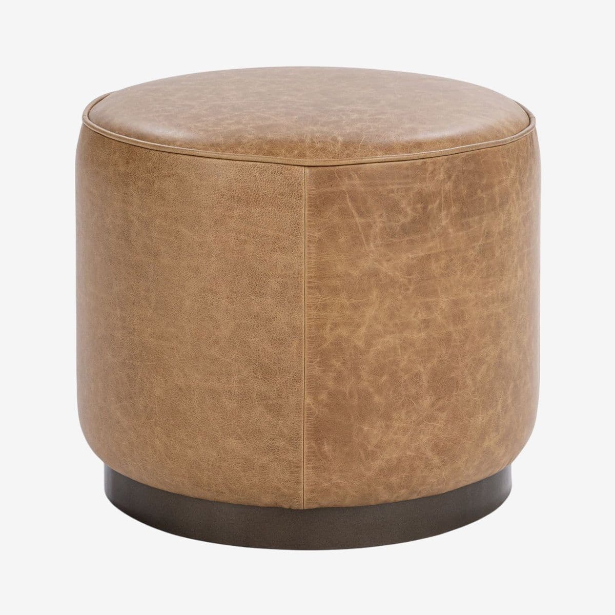 Aged Caramel Leather Round Stool - Image 1