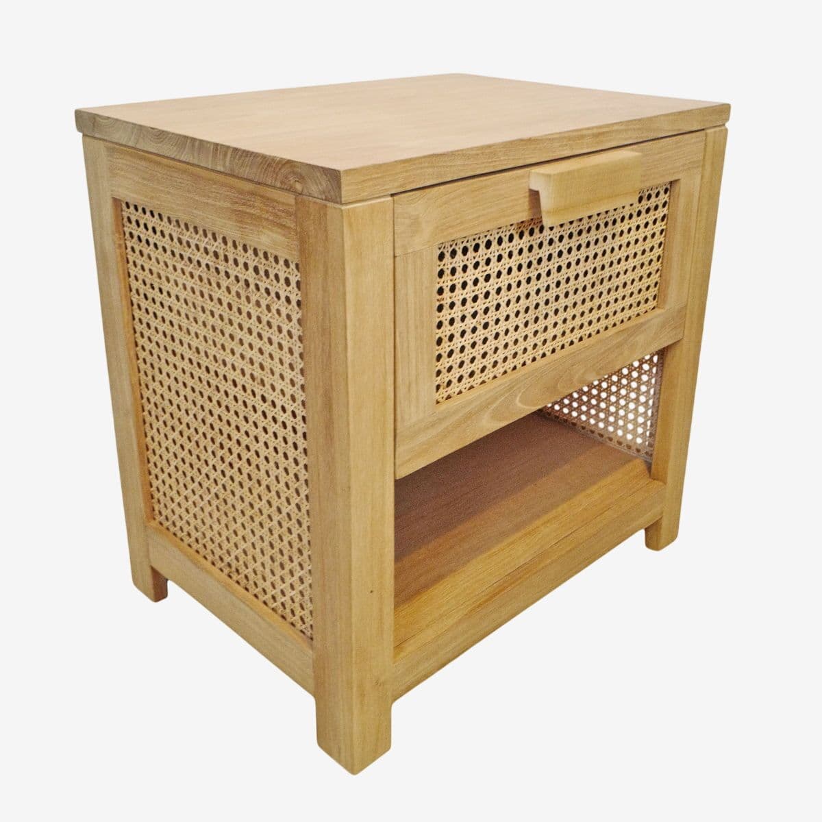 Teak & Rattan Cane Nightstand - Image 1