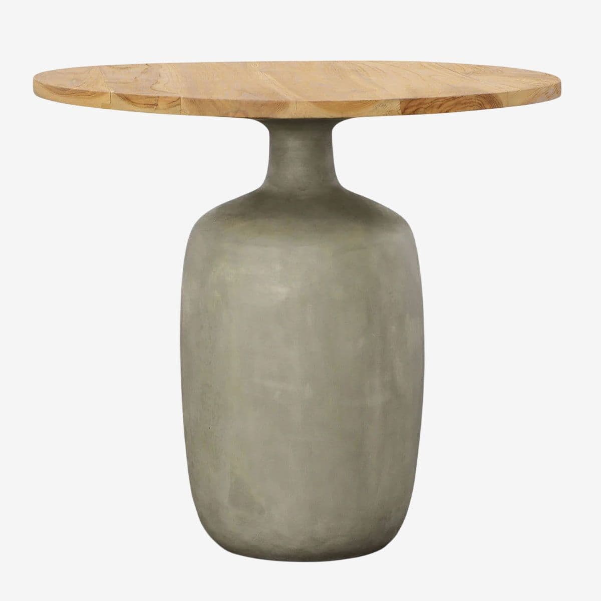 Round Outdoor Concrete & Teak Side Table Large - Image 1