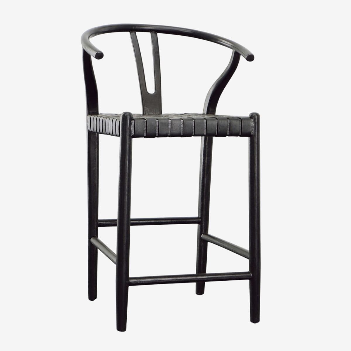 Black Horseshoe Leather & Teak Counter Stool - Image 1