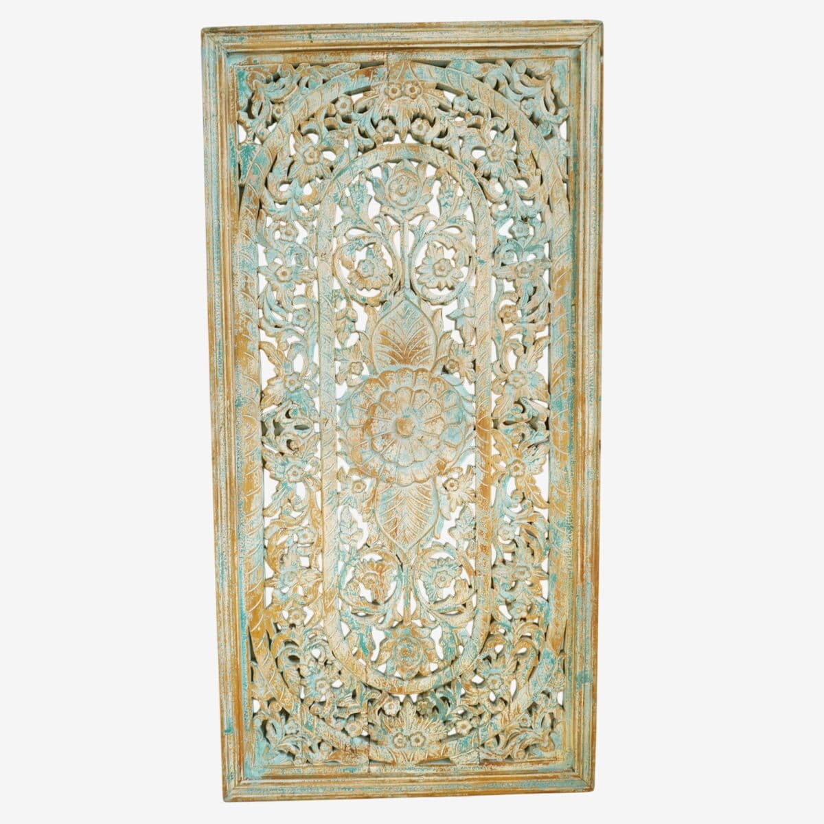 Blue Wash Wood Carved Panel - Image 1