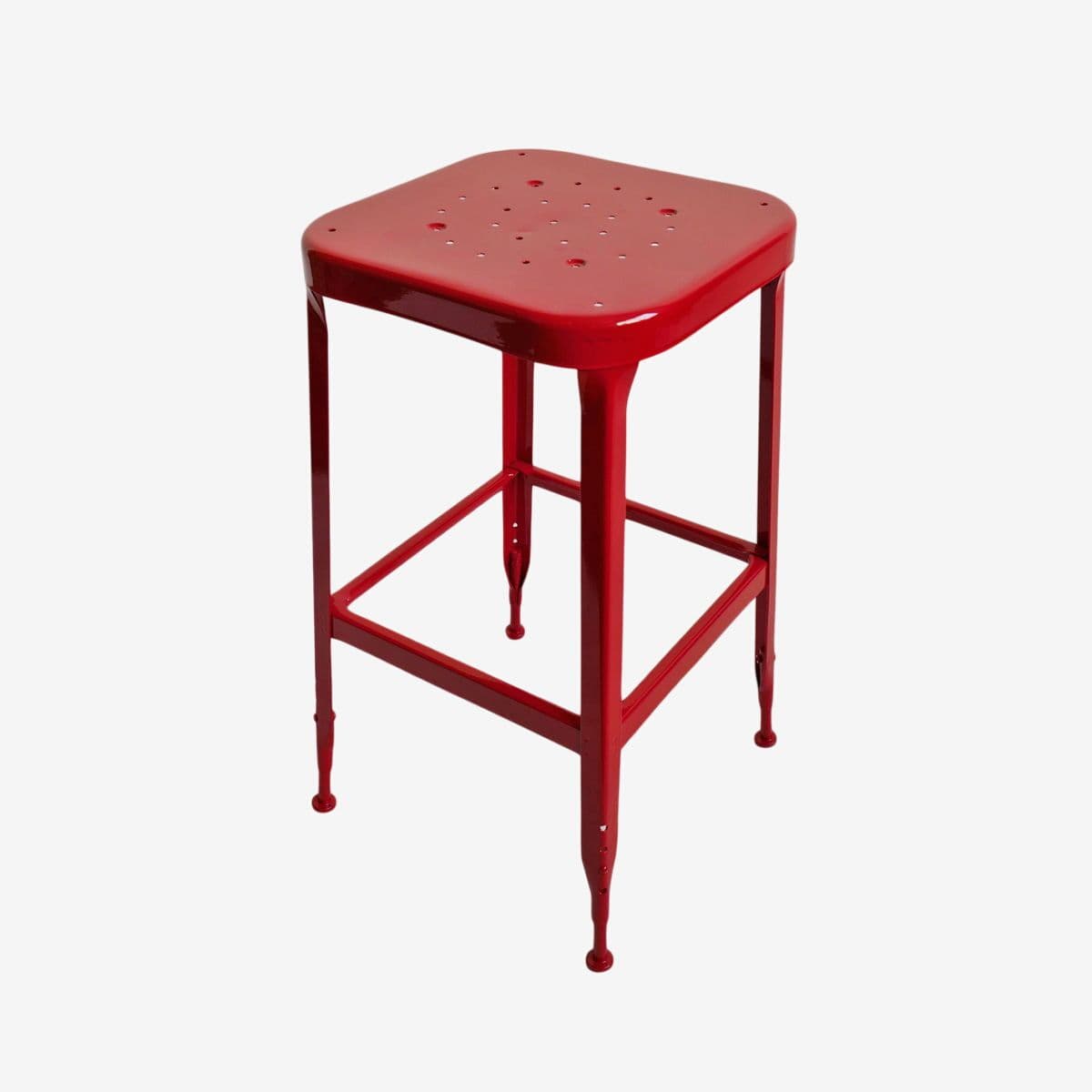 Vintage Cherry Red Iron Stool - Image 1