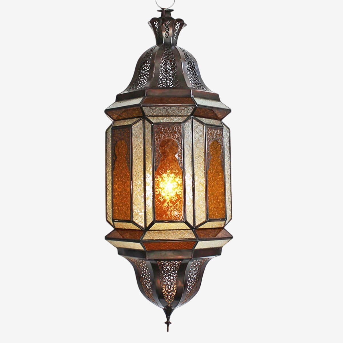 Amber Glass & Metal Moroccan Lantern - Image 1