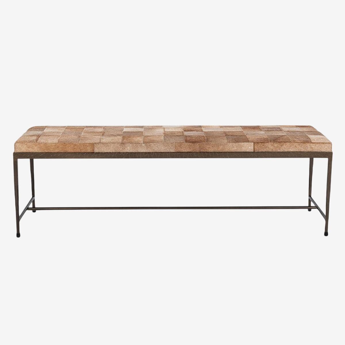 Tan Hide Patchwork Bench - Image 1