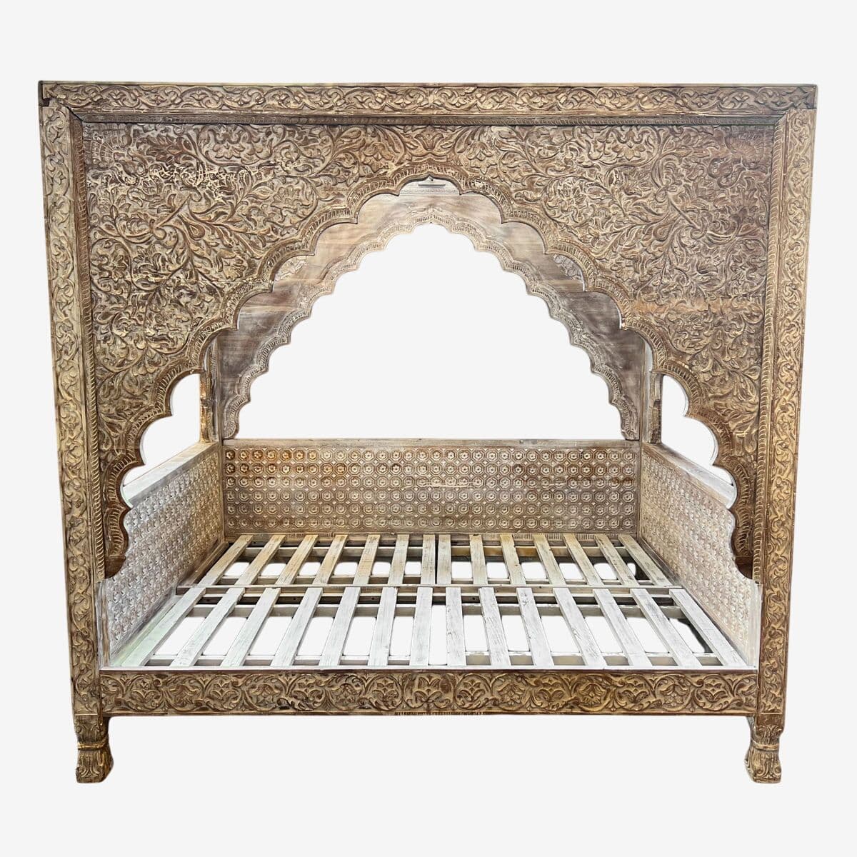 Carved White Wash Canopy Queen Daybed - Image 1