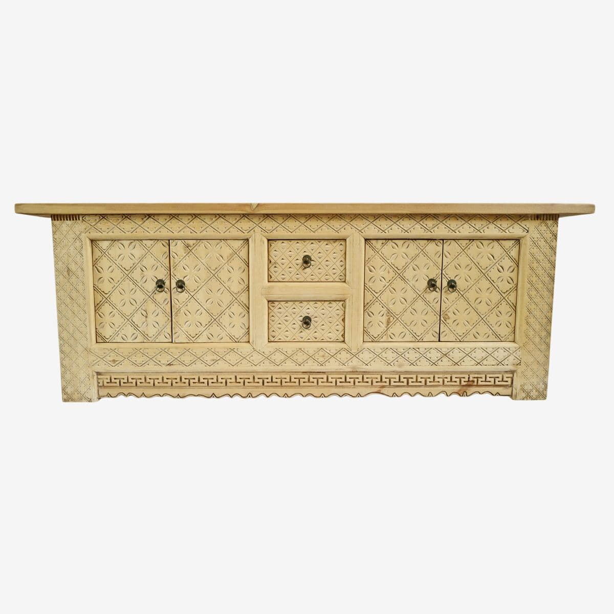 Raw Wood Carved Media Cabinet - Image 1