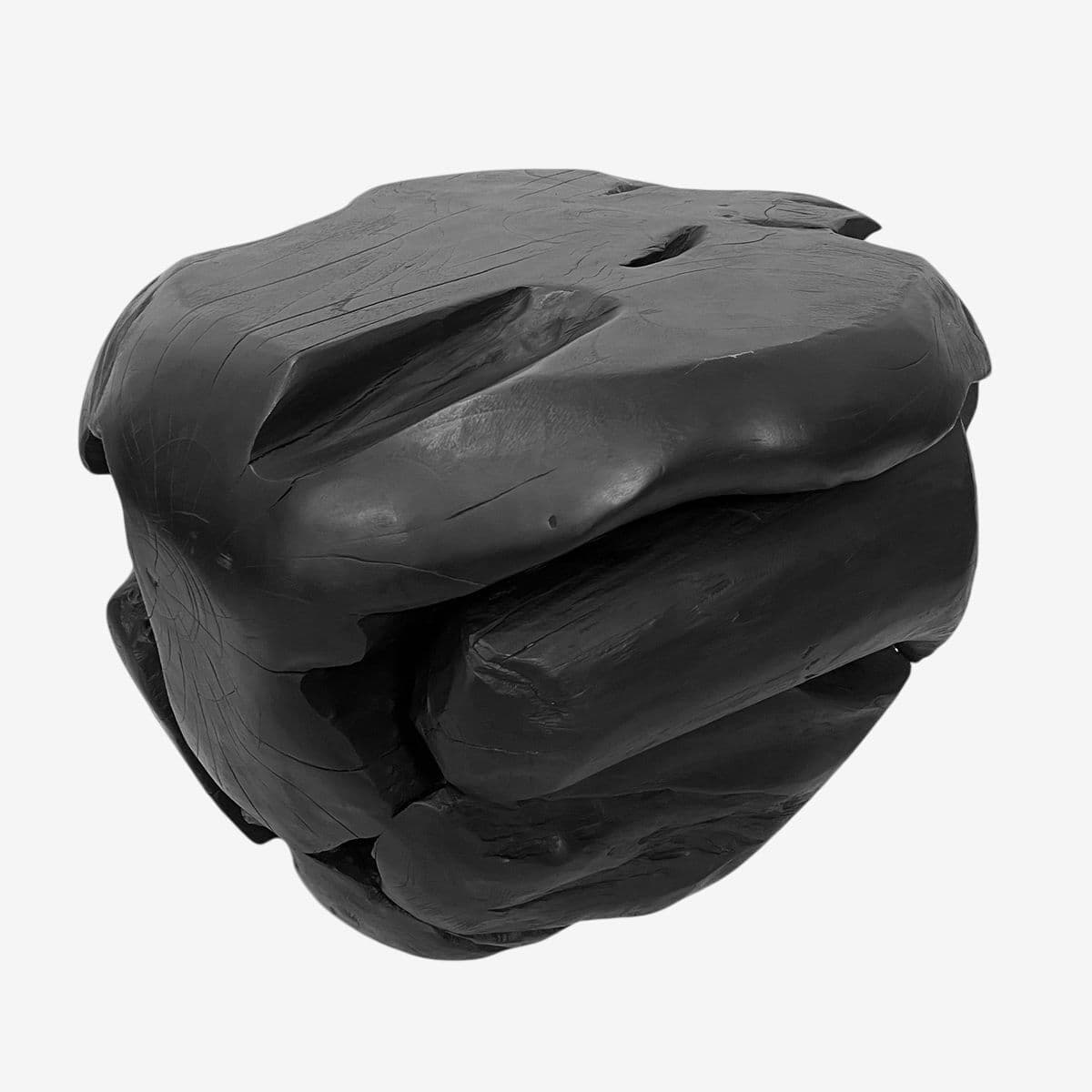 Black Organic Form Teak Stool - Image 1