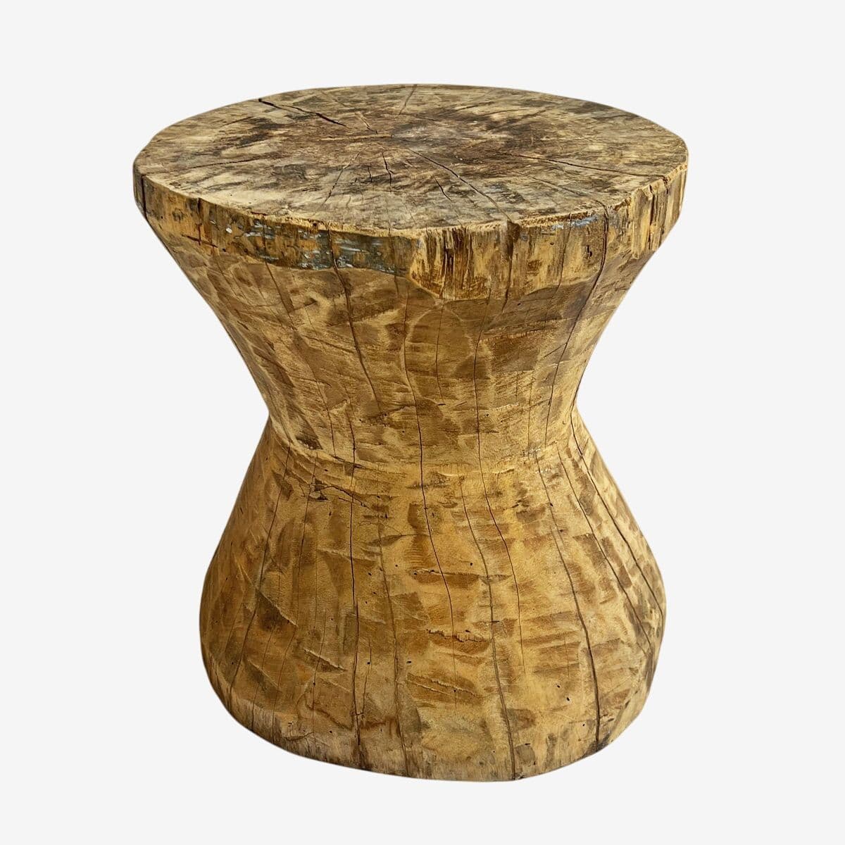Wood Hourglass Stool Table - Image 1