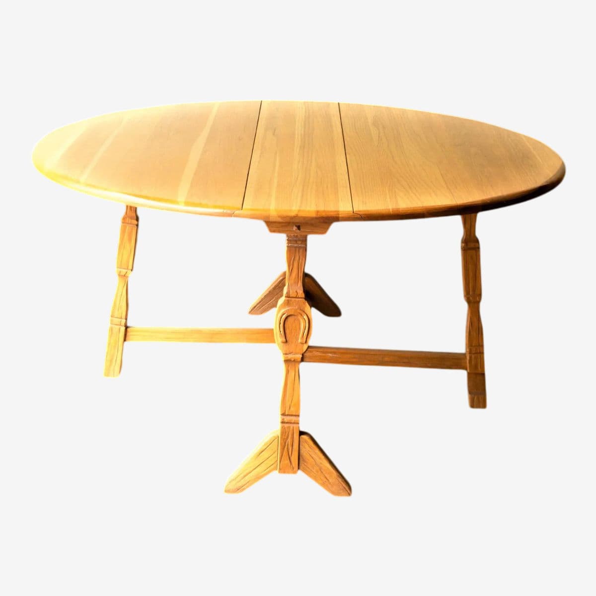 A. Brandt Ranch Oak Drop Leaf 60" Round Dining Table Convertible to Console - Vintage Mid 20th Century - Image 1