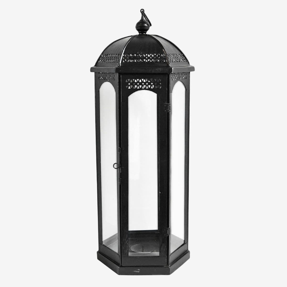 Ball Top Black Iron Floor Lantern Large - Image 1