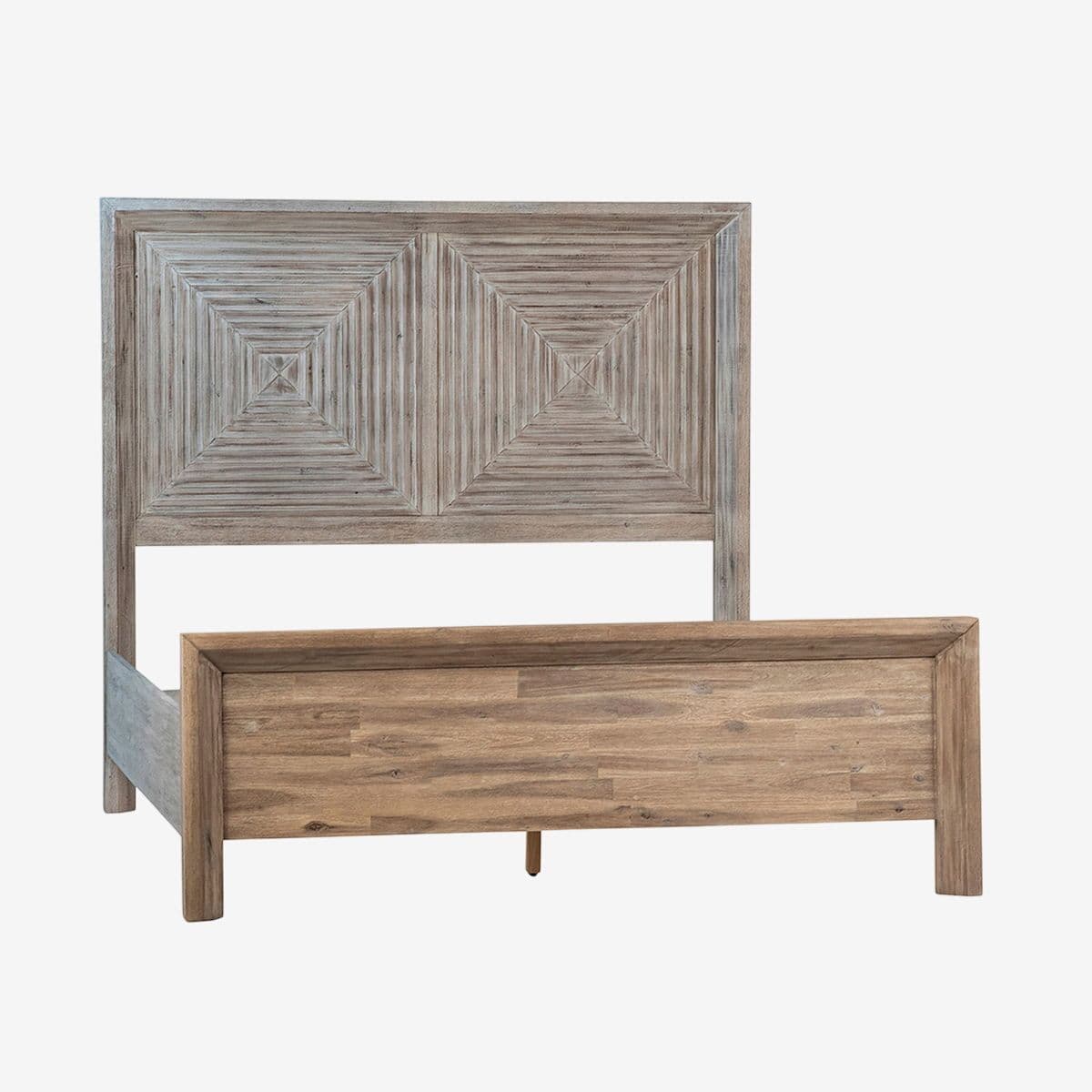 White Wash Geometric Queen Bed - Image 1