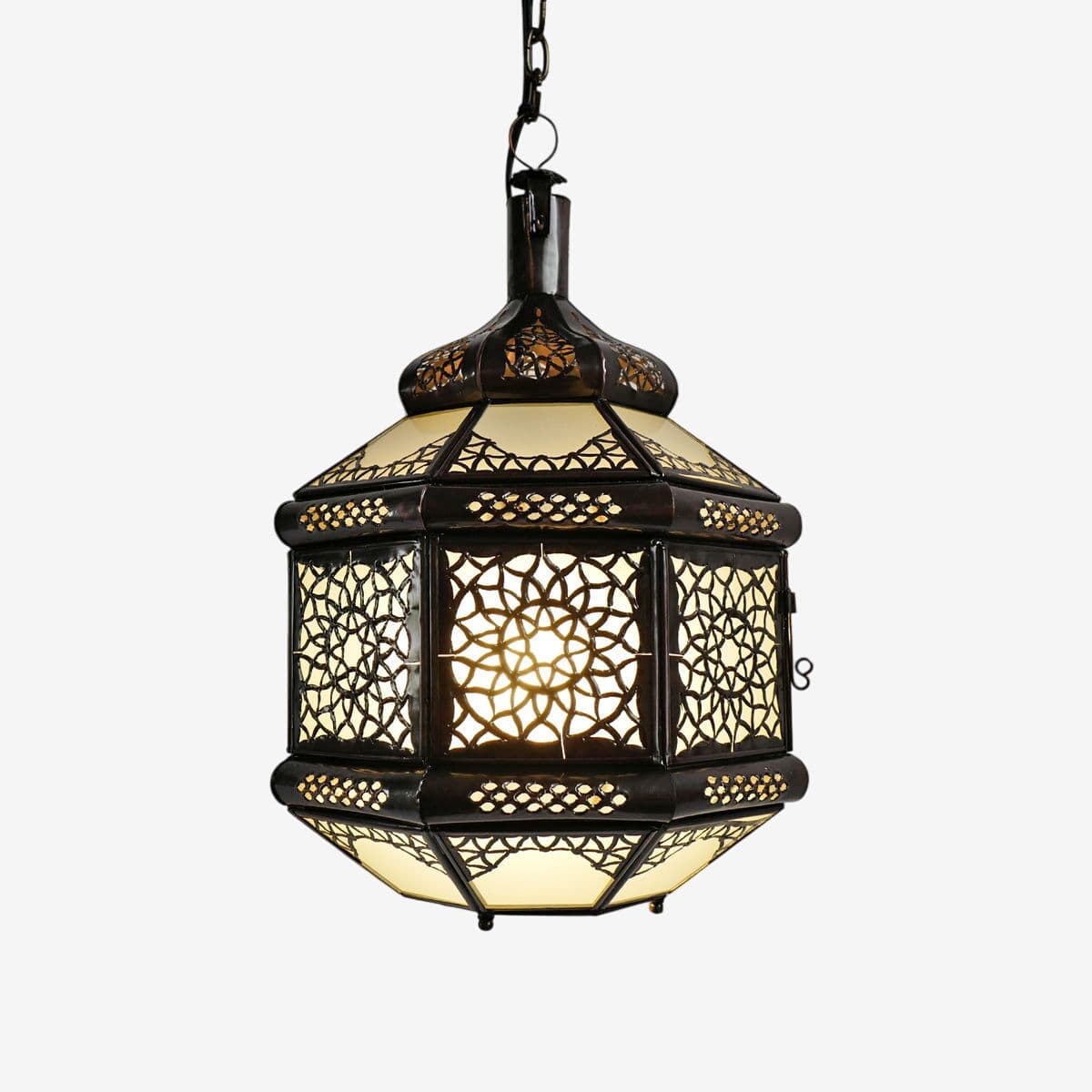 Metal Work Frosted Glass Lantern - Image 1