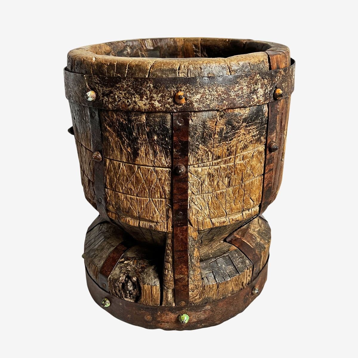 Old India Wood Pestle Pot - Image 1
