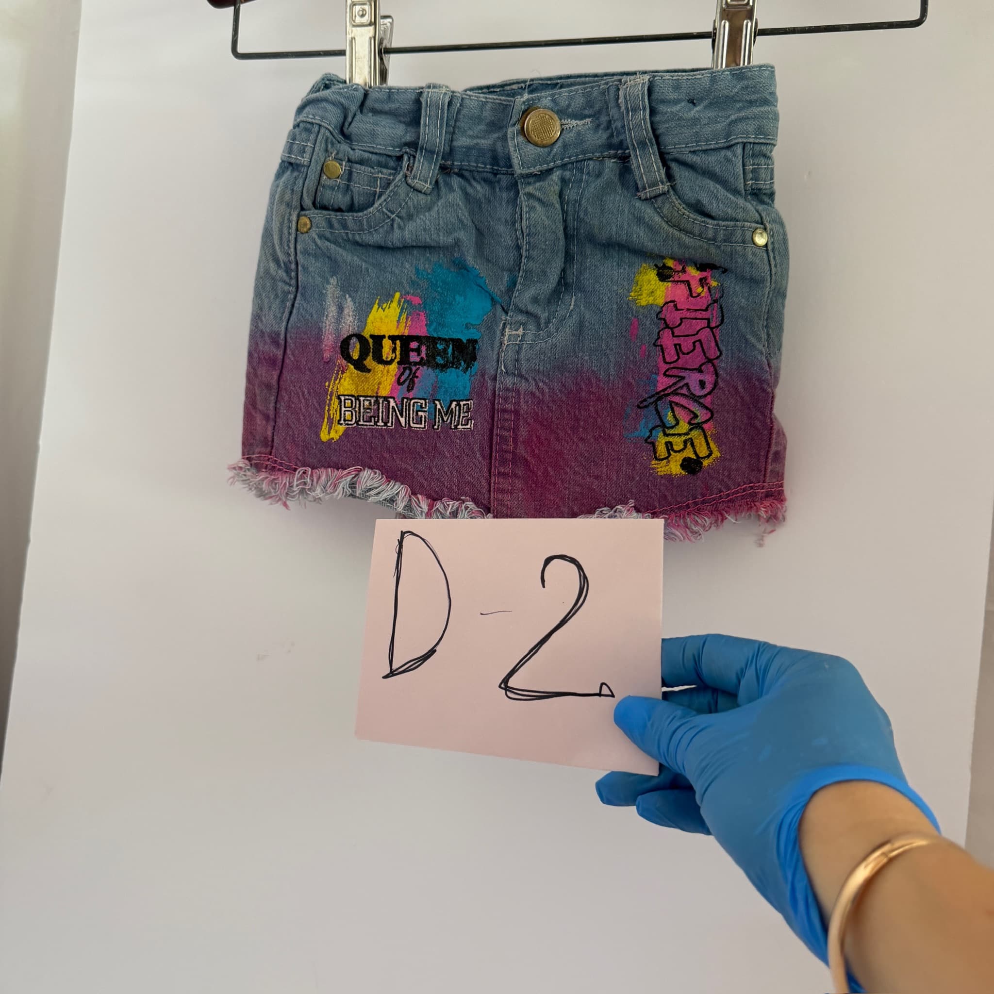 Girls+ Denim Skirt Ombre Dye Graphic Print Frayed Hem Size 12M - Thumbnail 2