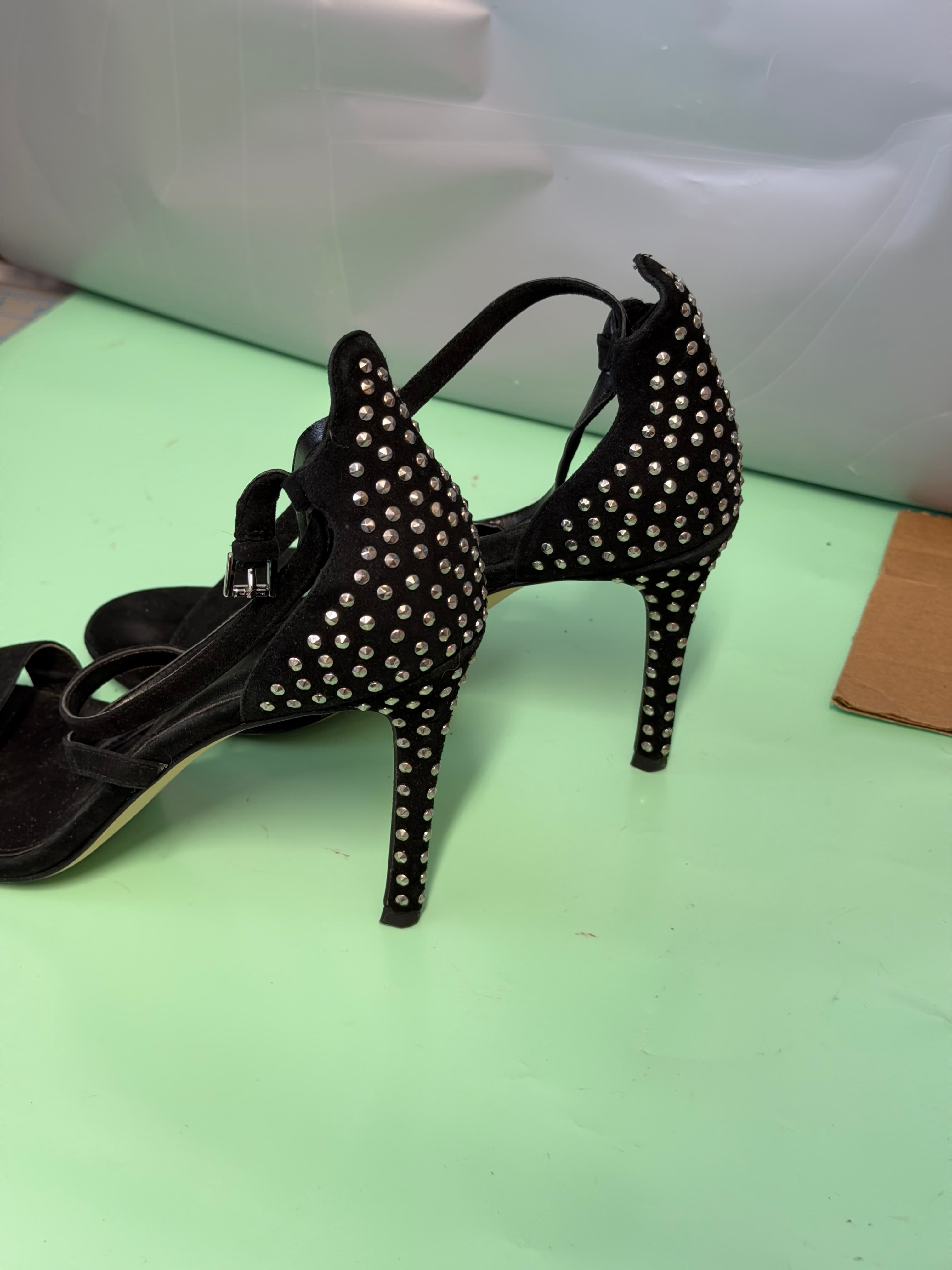 Michael Kors Black Suede Studded Ankle Strap Stiletto Heels Women's Size 8M - Thumbnail 4