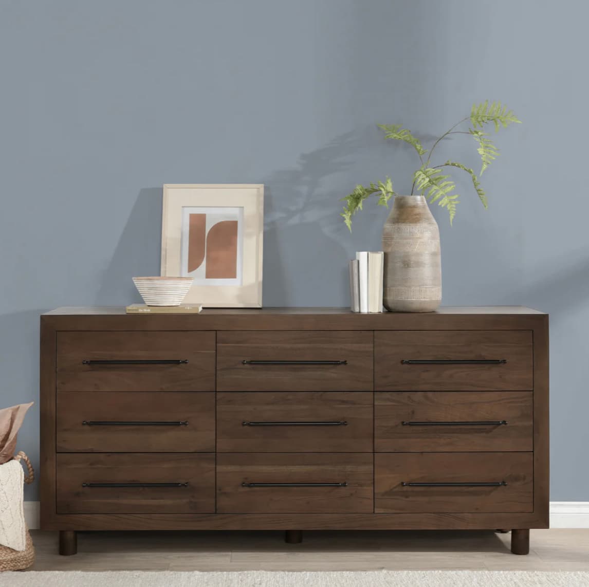 Modern Brown Acacia 9-Drawer Dresser - Thumbnail 11