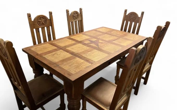 Rustic Texas Star dining table set, cut out