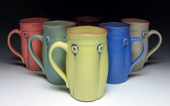 Handmade ceramic mugs by Rebecca Lowery, as photographed