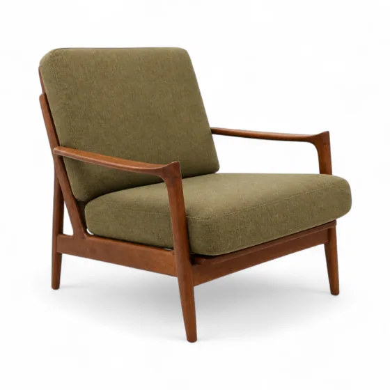The chair cut out on white with a soft shadow