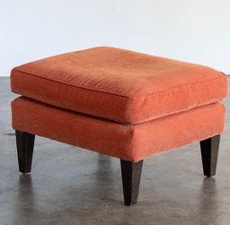 Mid-Century Modern Rust Corduroy Ottoman with Tapered Wood Legs