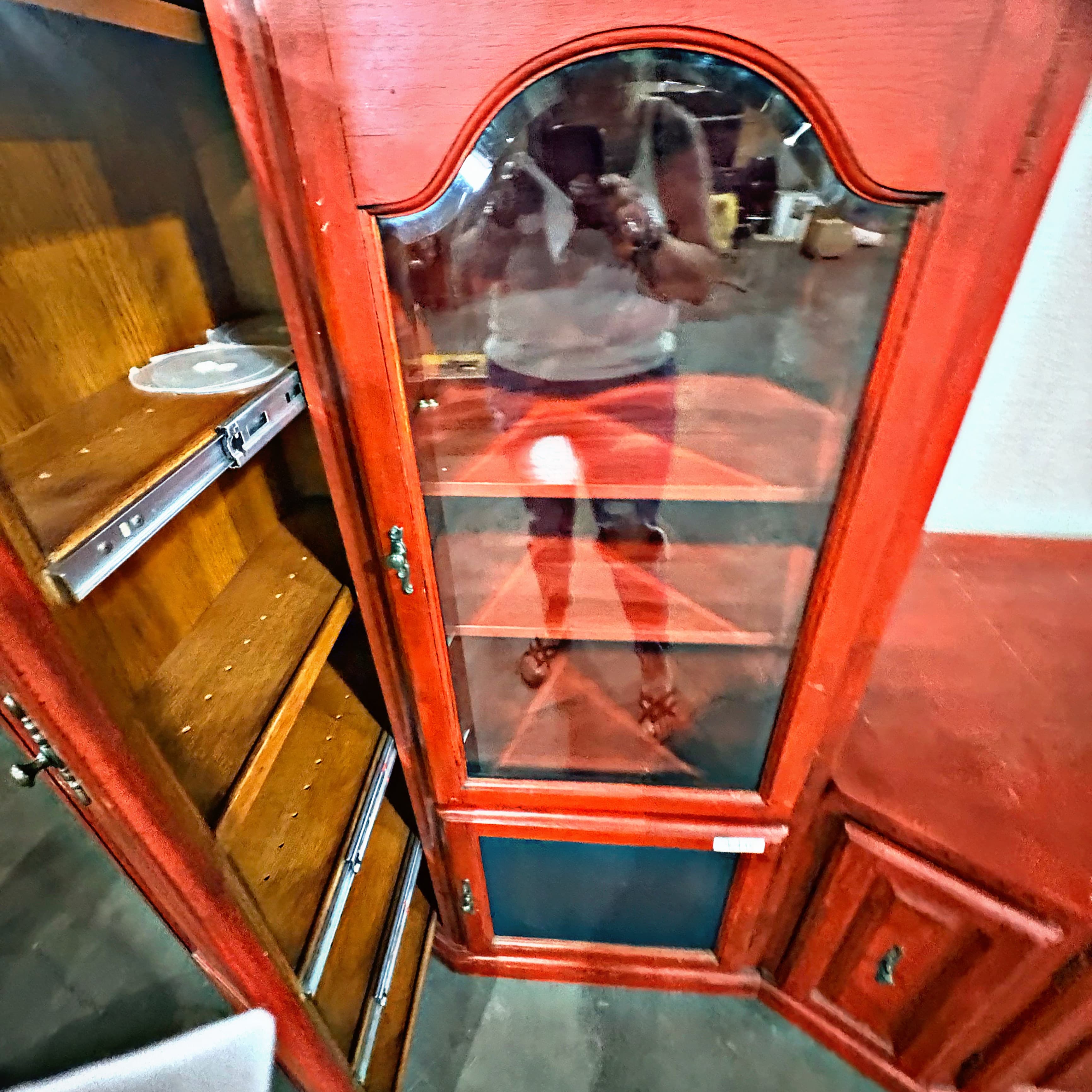 Red Wooden Display Cabinet with Glass Door