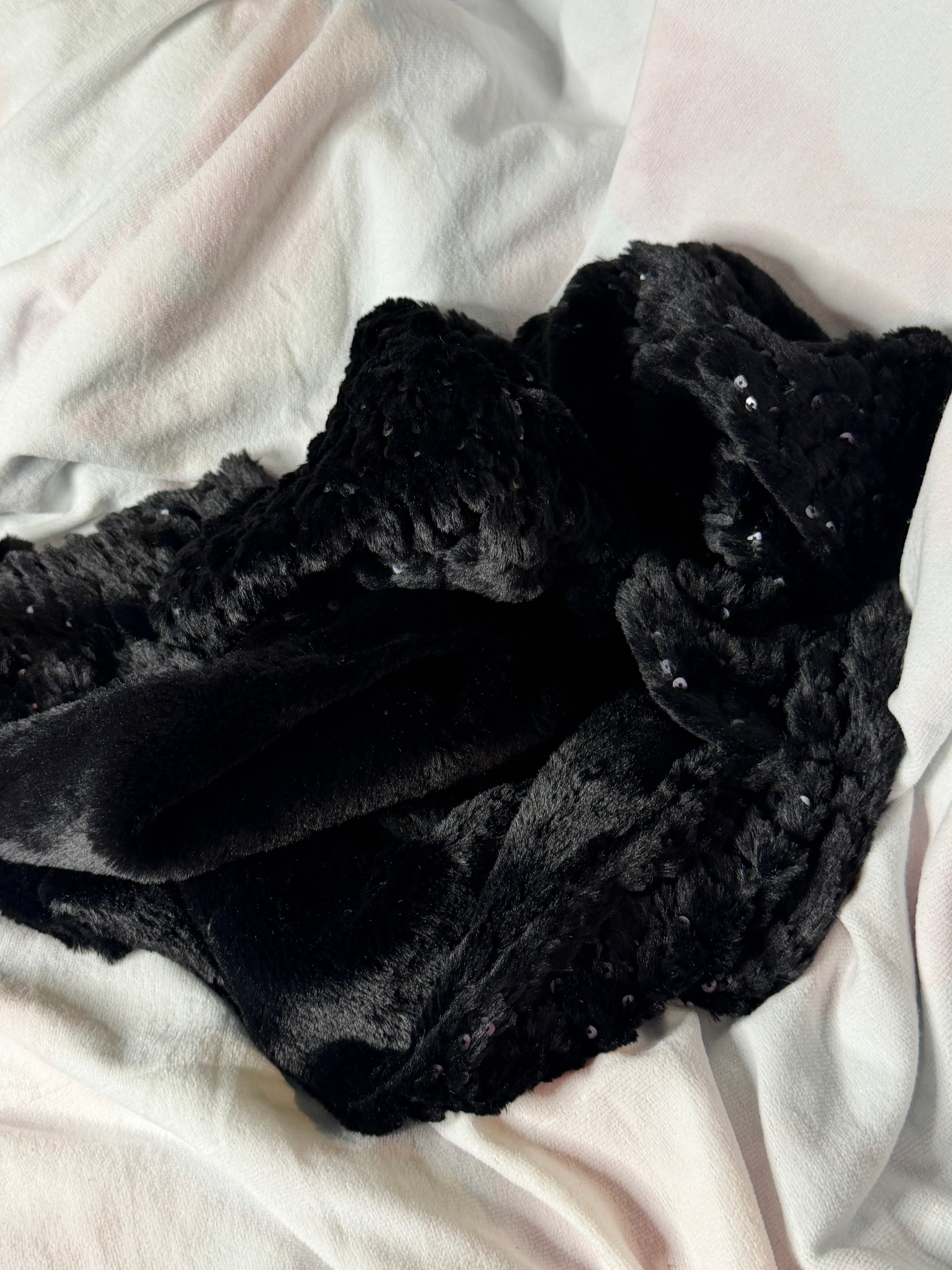 Guess Black Faux Fur Sequin Infinity Scarf