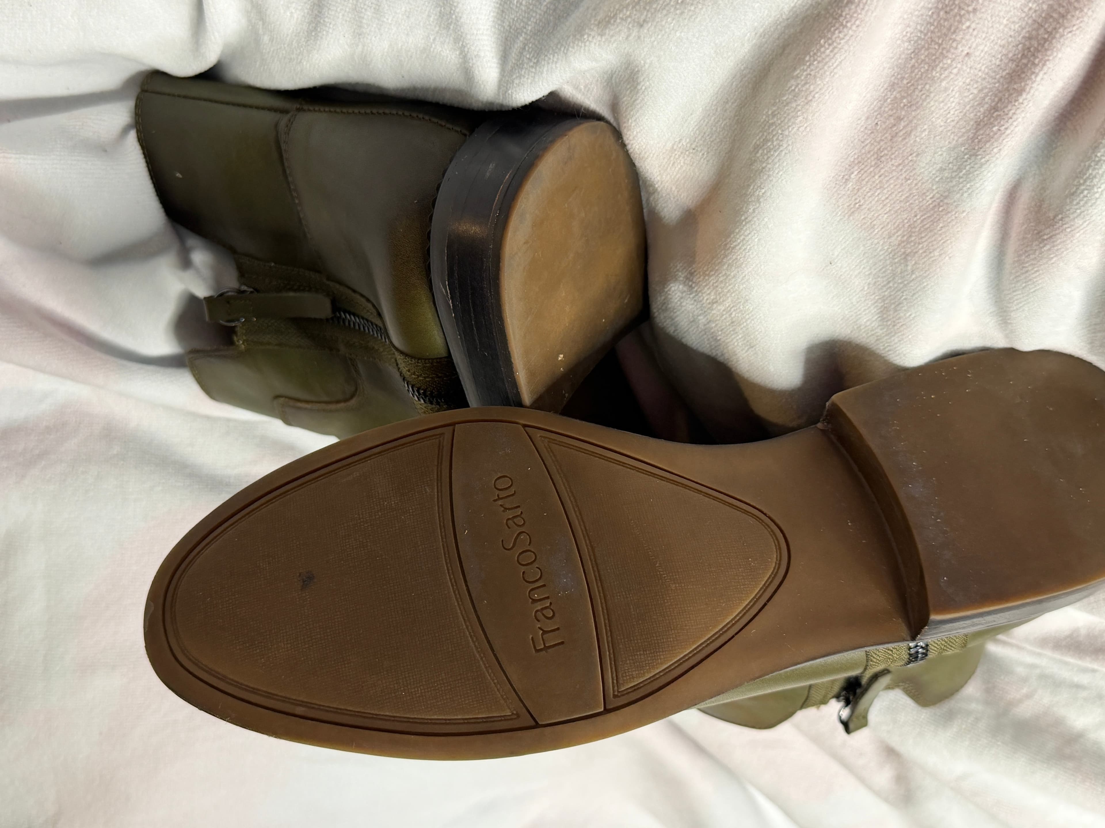 Franco Sarto Halford Olive Leather Ankle Boots Size 11
