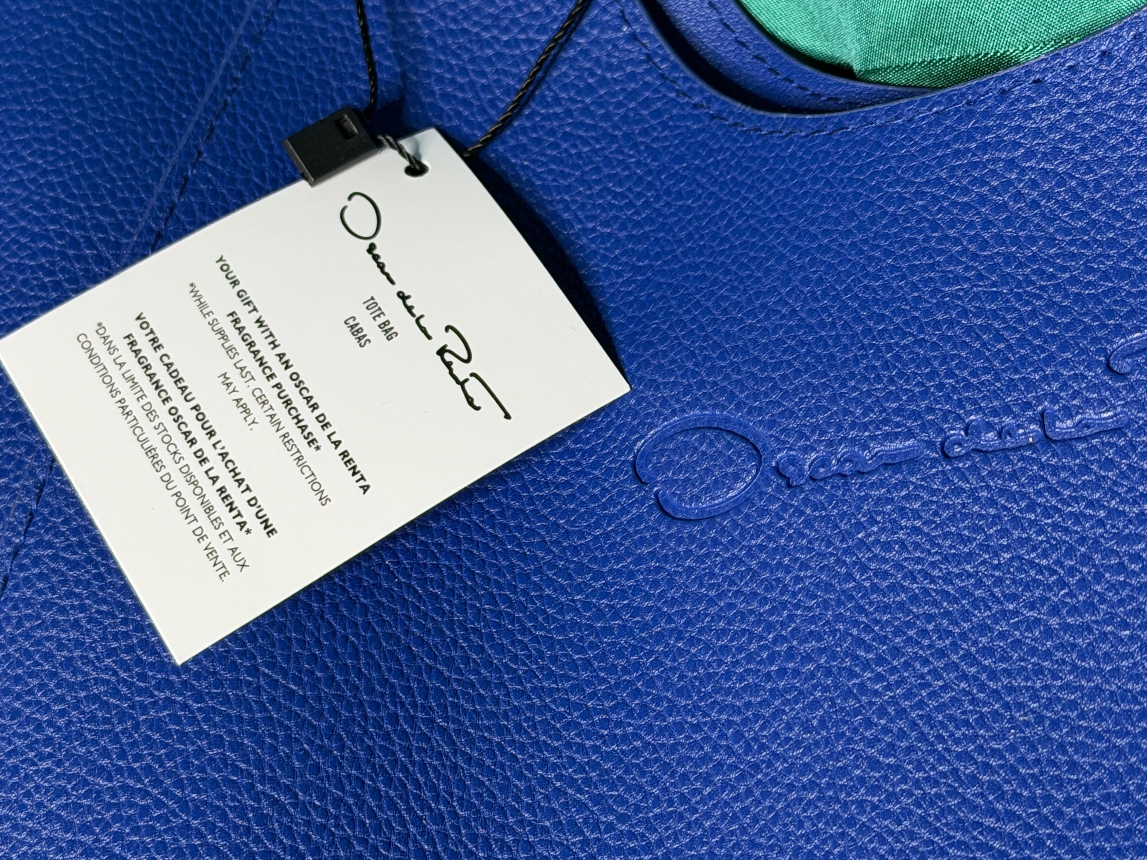 Oscar de la Renta Blue Pebbled Leather Tote Bag