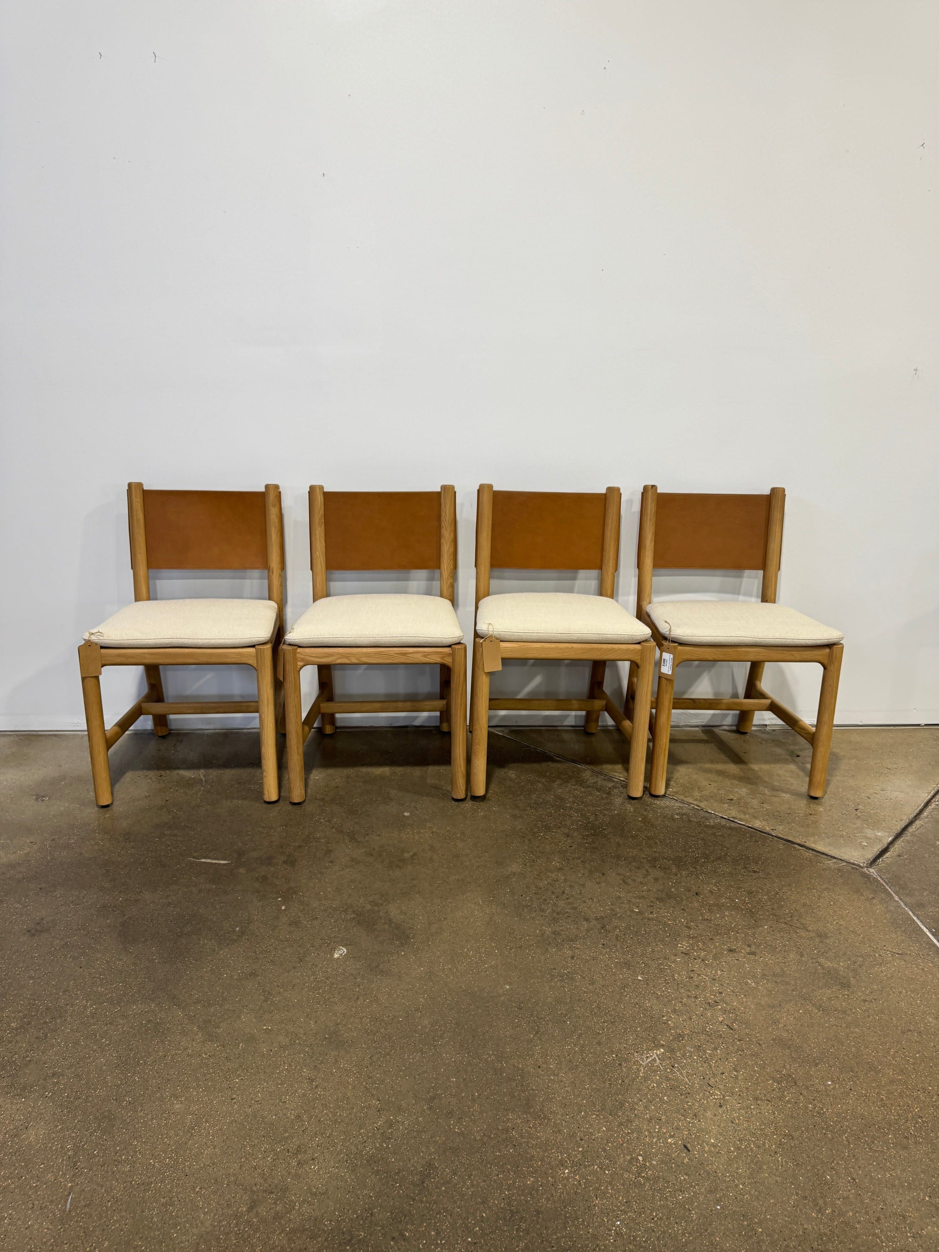 Set of 4 Oak and Leather Dining Chairs