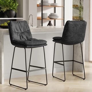 Danika Bar Stool (Set of 2) Charcoal Grey Vegan Leather FFW258-677 - Image 1