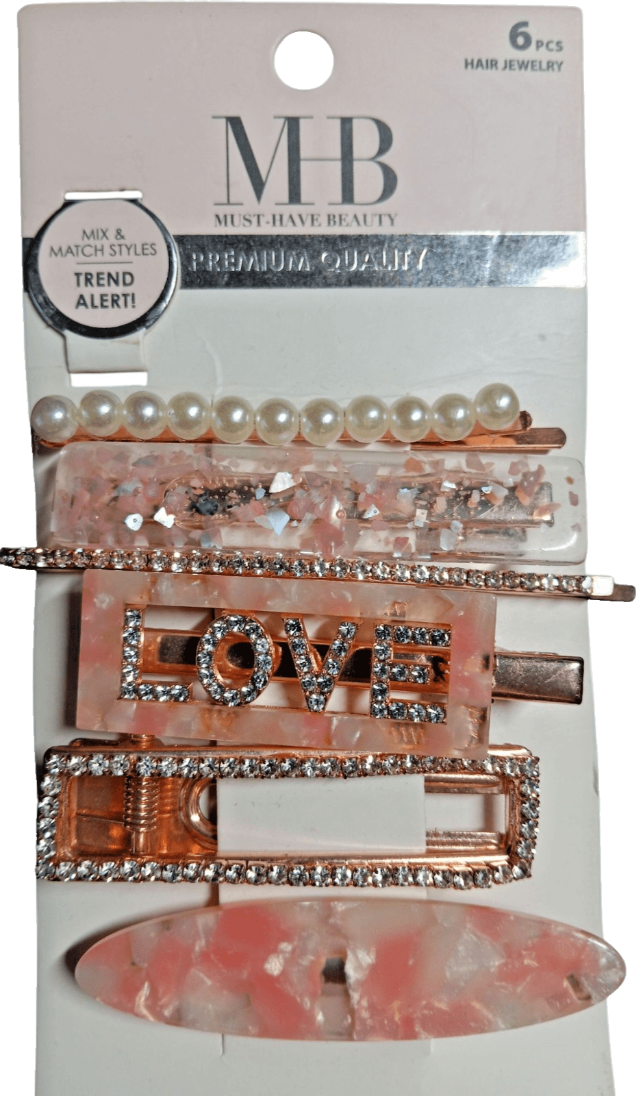 MHB Must-Have Beauty Hair Jewelry 6PCS Rose Quartz Hair Clips - Image 1