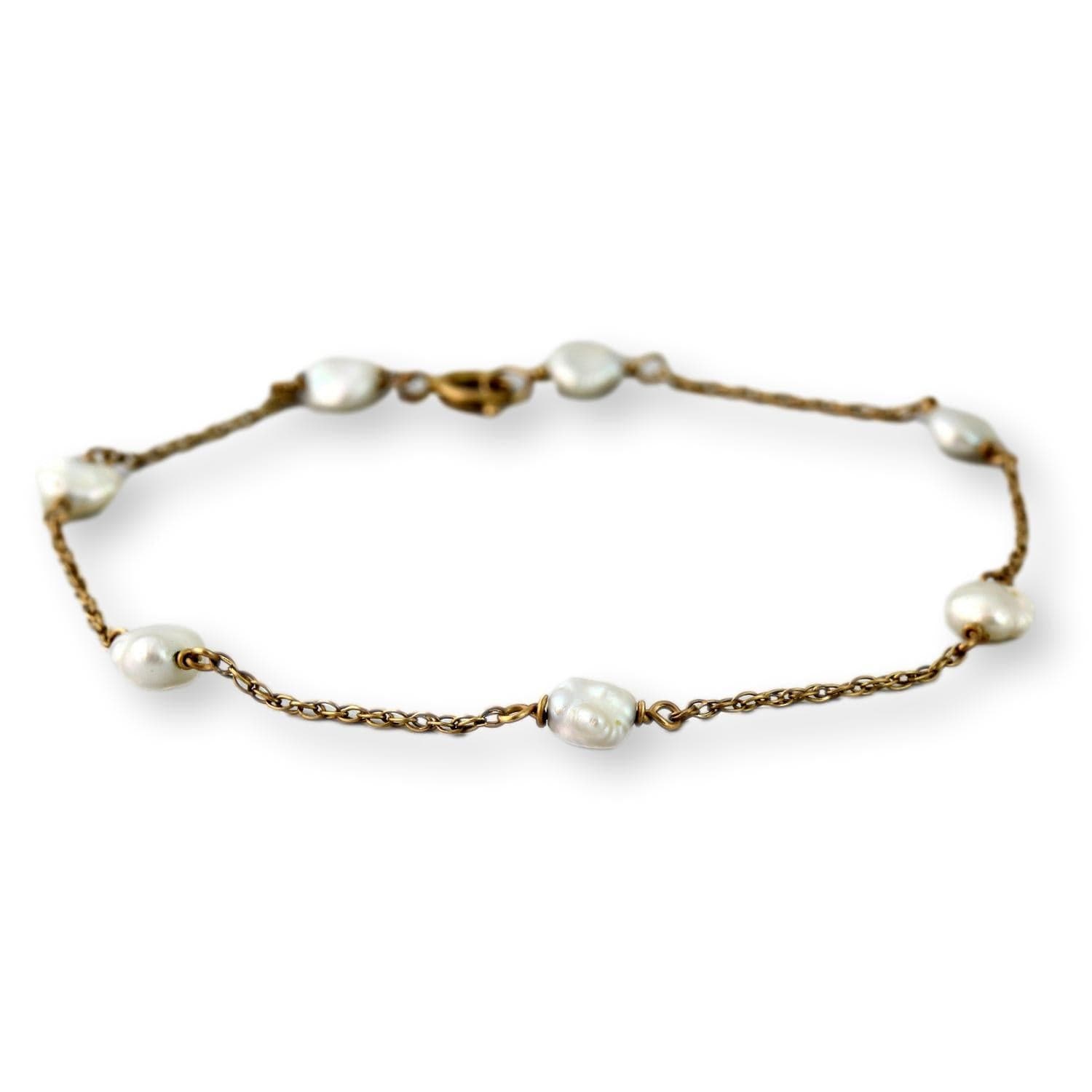 14K Gold Freshwater Pearl Station Bracelet - Baroque Pearls - 7.25" - Image 1