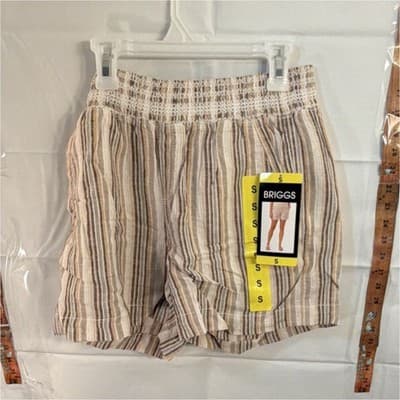 Briggs Linen Blend Striped Relaxed Fit Elastic Waist Pull On Shorts Size S