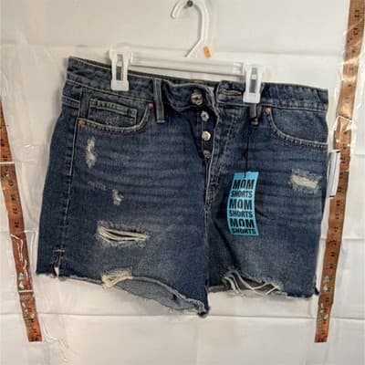 YMI Mom Fit Shorts Denim Collection High-Rise Distressed Blue Denim Size 11/30 - Image 1