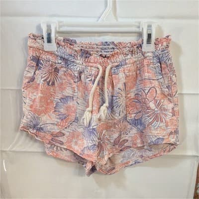 April Kiss Athletic Shorts Floral Print Drawstring Elastic Waist Pink Purple S - Image 1