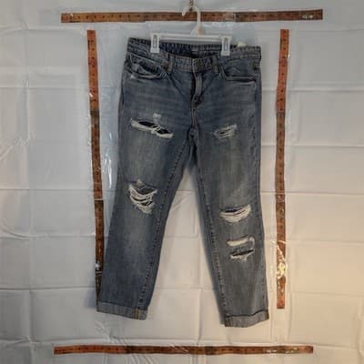 Gap 1969 Distressed Boyfriend Jeans Blue Denim Medium Wash Button Zip Women - Image 1