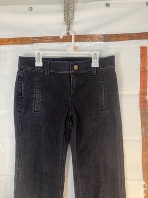 Ann Taylor Signature Fit Straight Jeans Black Denim Dark Wash Zip Slash Pocket …