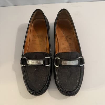 Coach Signature Black Canvas Loafer Flats Logo Accent Women's Size 8.5 - Image 1