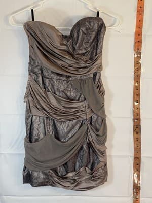 bebe Gray Strapless Ruched Zip Bodycon Dress Short Sleeveless Size S - Image 1