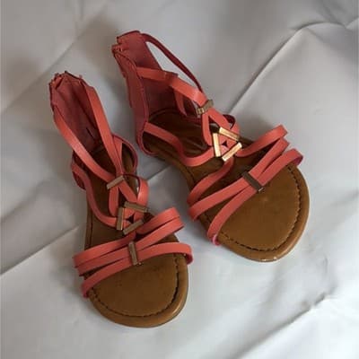 Qupid Pink Metal Trim Ankle Strap Flat Sandals for Women with Zipper - Image 1