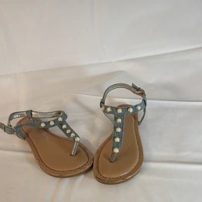bebe Studded Gray Strappy Flat Sandals Women's Buckle Casual Summer