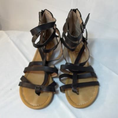 Sugar Black Gladiator Strappy Flat Sandals Women's Buckle Casual Summer